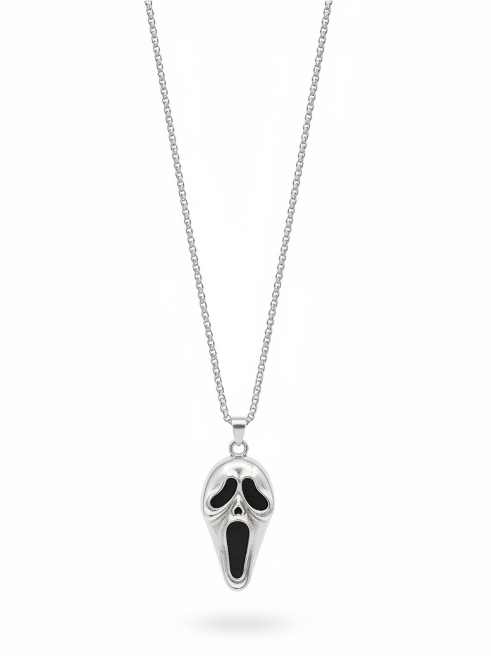 Ghost face Pendant Necklace in Black & Silver Like New